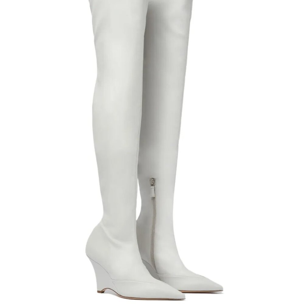Scarosso 95mm Marta I Over the Knee White Wedge Boots | EU Size 38 | US 8